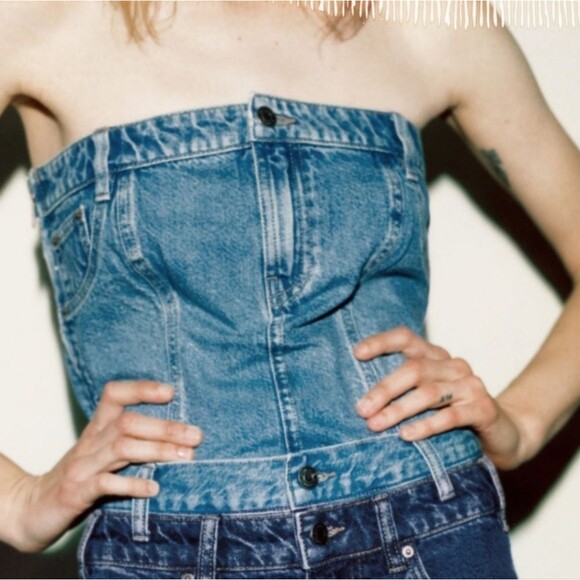 Zara ZW Denim Bustier Top Strapless - Picture 1 of 6